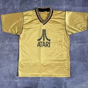 Men's Vintage Y2K Changes Atari Video Games Yellow Satin Soccer Jersey Kit Sz L